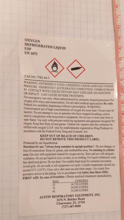 Liquid Oxygen Label (Liquid O2)